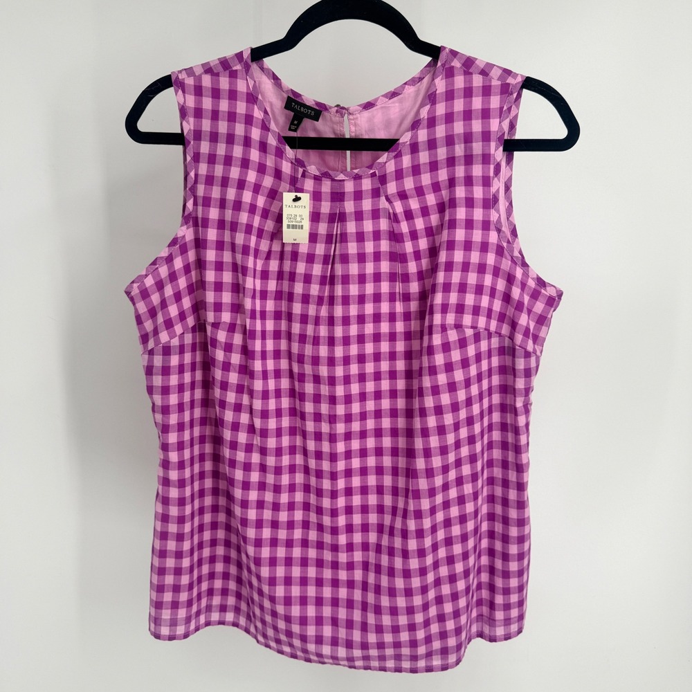 Talbots Purple Gingham Sleeveless Cotton Pleated Shell Top NWT M Pink Barbie